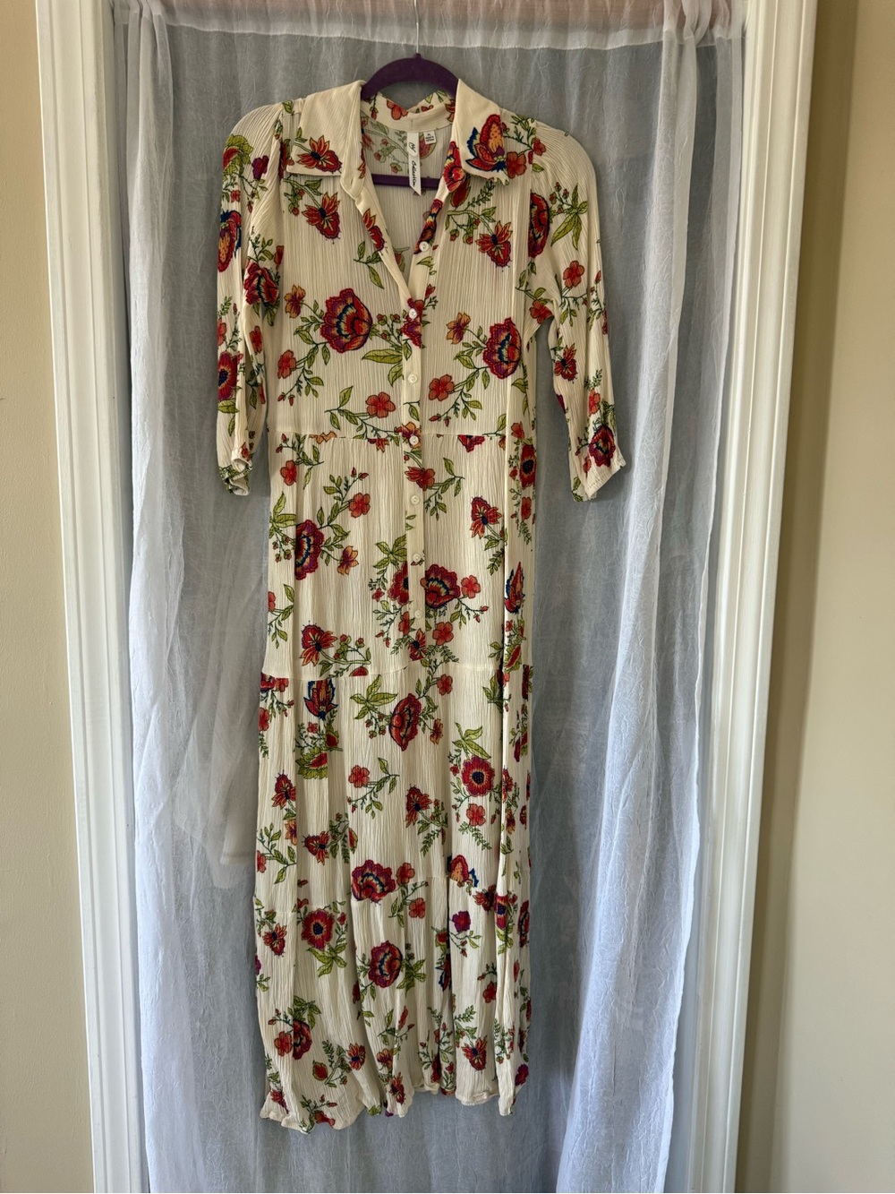 NY Collection B Cream Maxi Dress with Red Floral Print